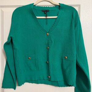 Adrianna Papell Green Cardigan Sweater with Button Accents